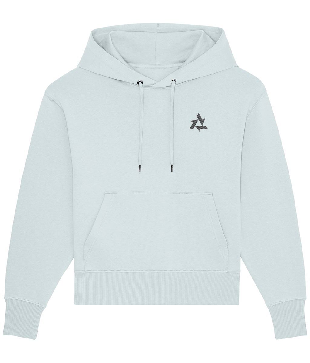 Front view of heavyweight Icy Blue hoodie made from organic cotton with Delta logo embroidery, part of the Everyday Armour collection by Better Than