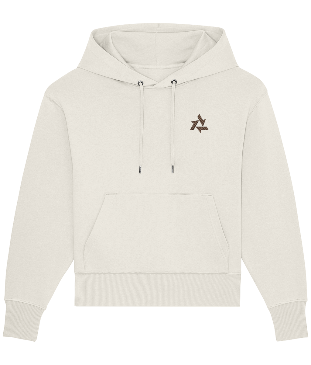 Front view of heavyweight Natural Raw hoodie made from organic cotton with Delta logo embroidery, part of the Everyday Armour collection by Better Than