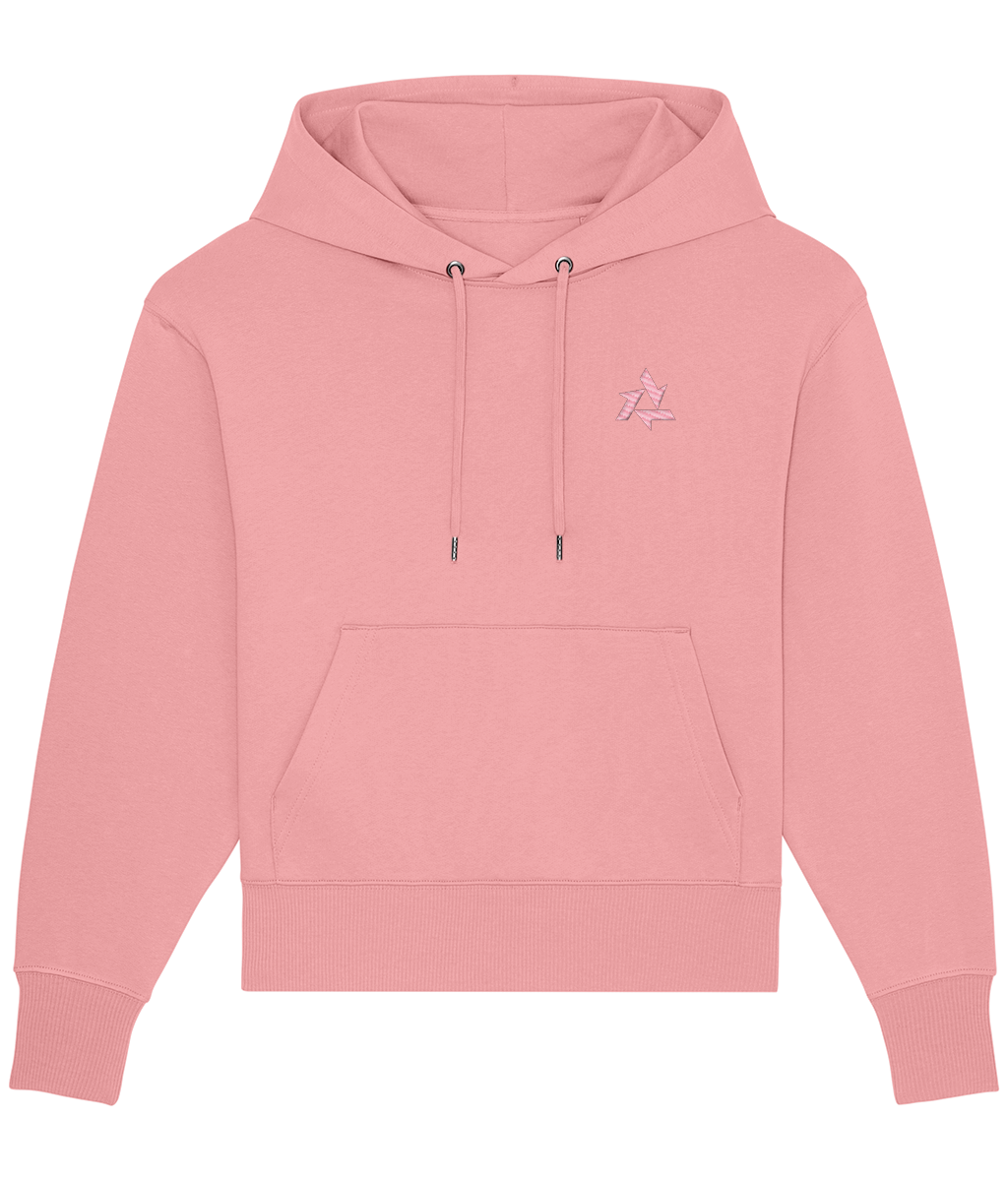 Front view of heavyweight Pink hoodie made from organic cotton with Delta logo embroidery, part of the Everyday Armour collection by Better Than