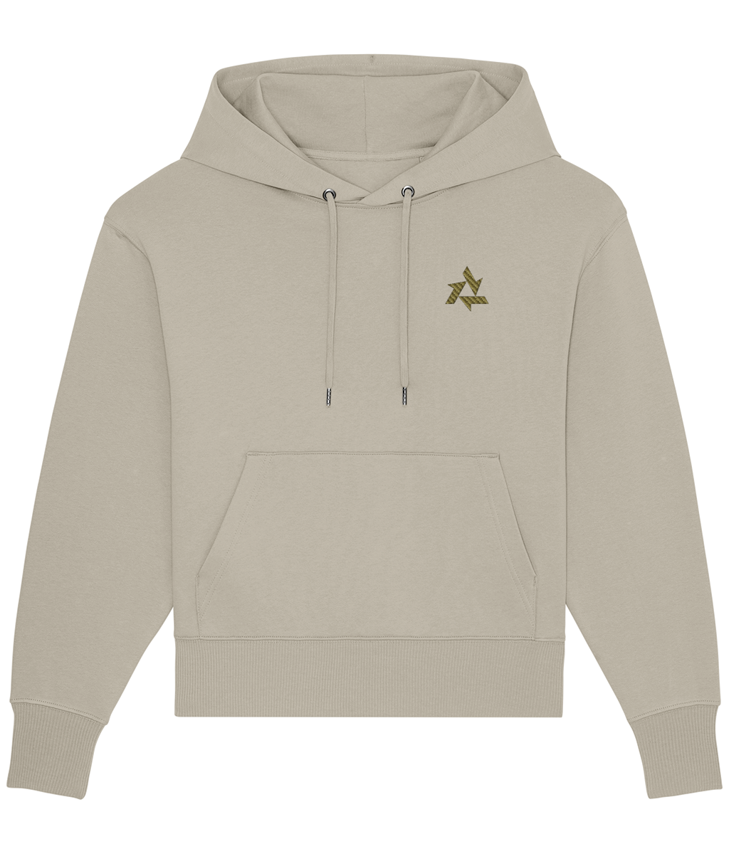 Front view of heavyweight Stone hoodie made from organic cotton with Delta logo embroidery, part of the Everyday Armour collection by Better Than