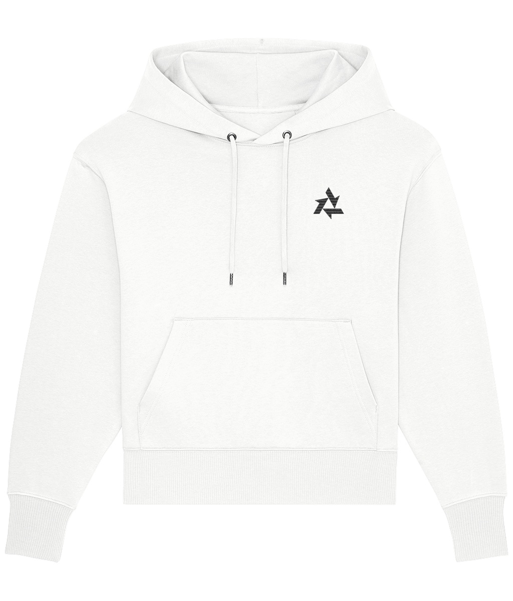 Front view of heavyweight White hoodie made from organic cotton with Delta logo embroidery, part of the Everyday Armour collection by Better Than