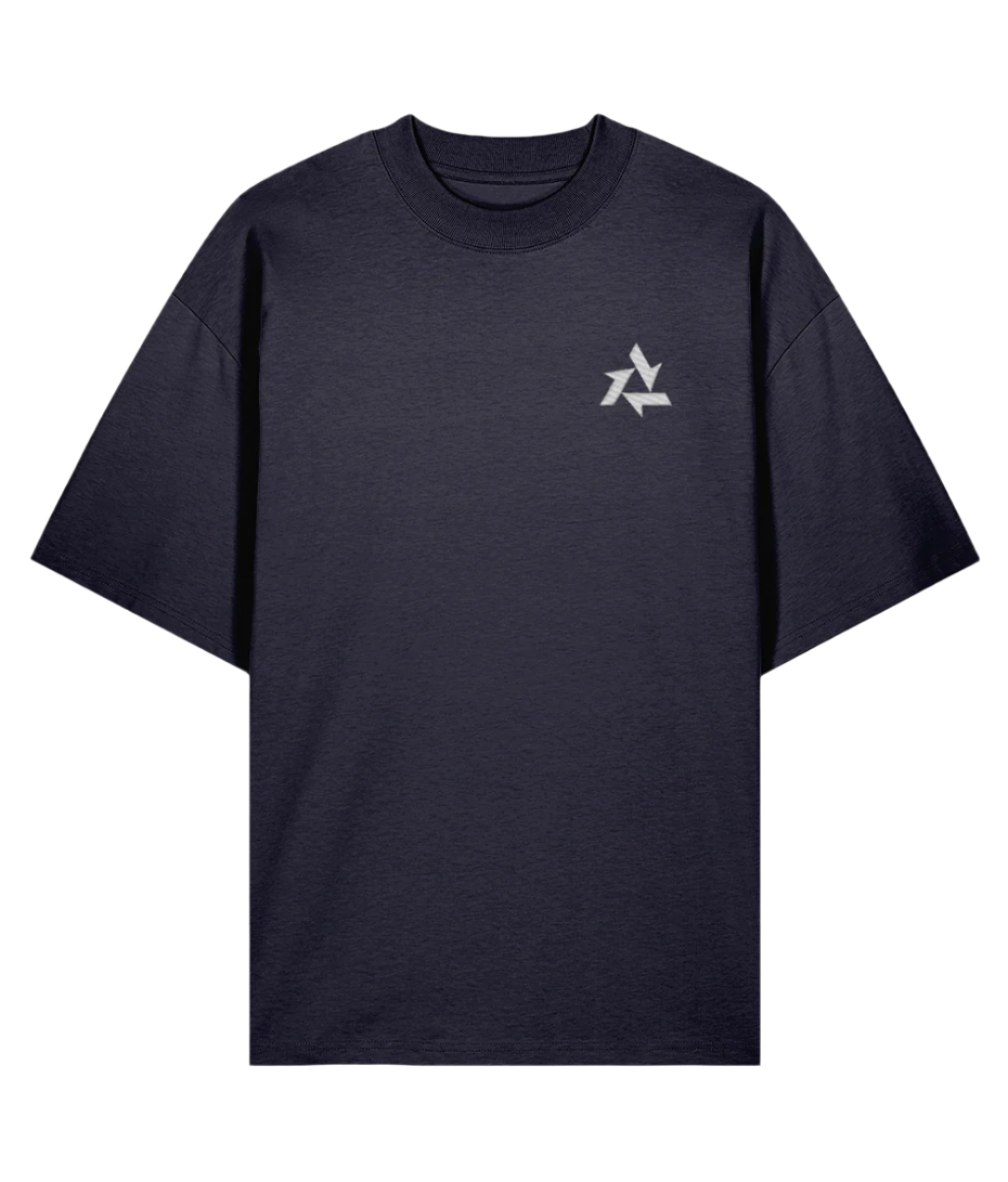 Front view of navy heavyweight t-shirt made from organic cotton with delta logo embroidery, part of the Everyday Armour collection by Better Than
