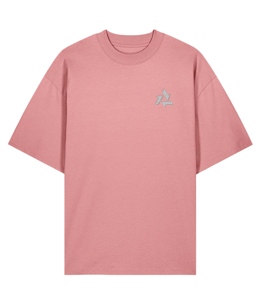 Front view of pink heavyweight t-shirt made from organic cotton with delta logo embroidery, part of the Everyday Armour collection by Better Than