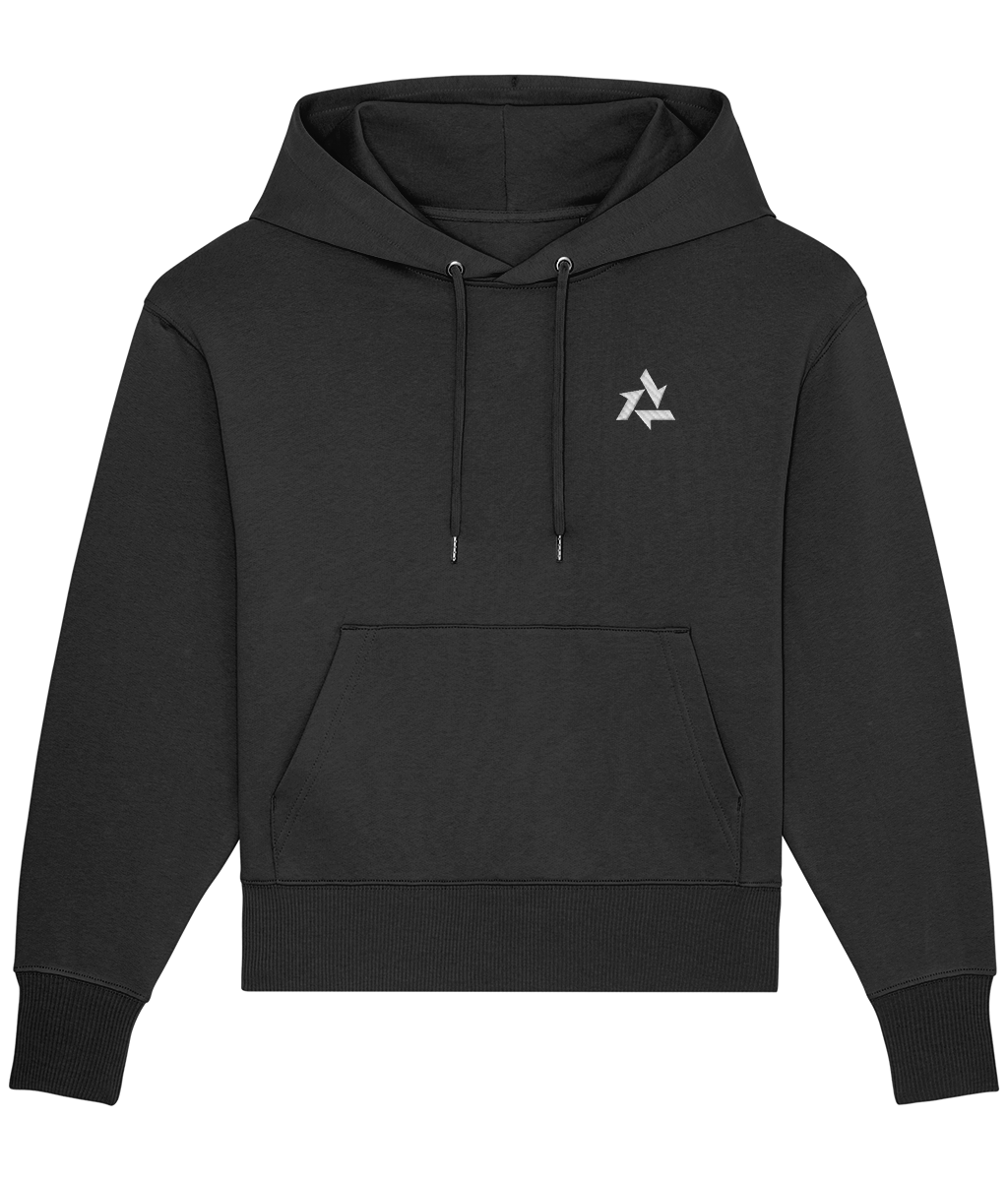 Front view of heavyweight Black hoodie made from organic cotton with Delta logo embroidery, part of the Everyday Armour collection by Better Than