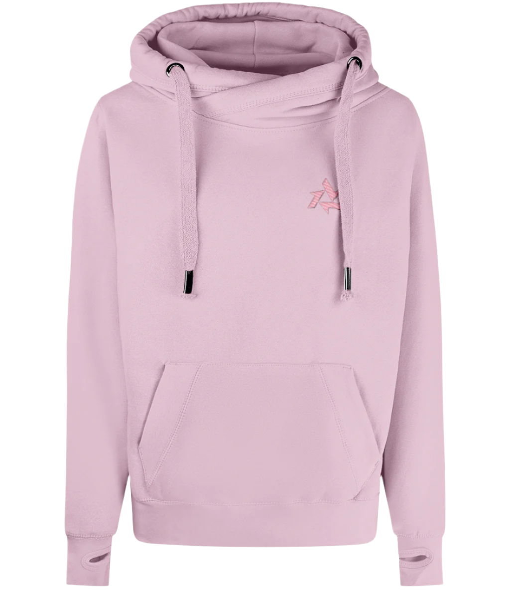 Front view of ladies heavyweight baby pink hoodie made from premium cotton blend with delta logo embroidery, part of the Everyday Armour collection by Better Than