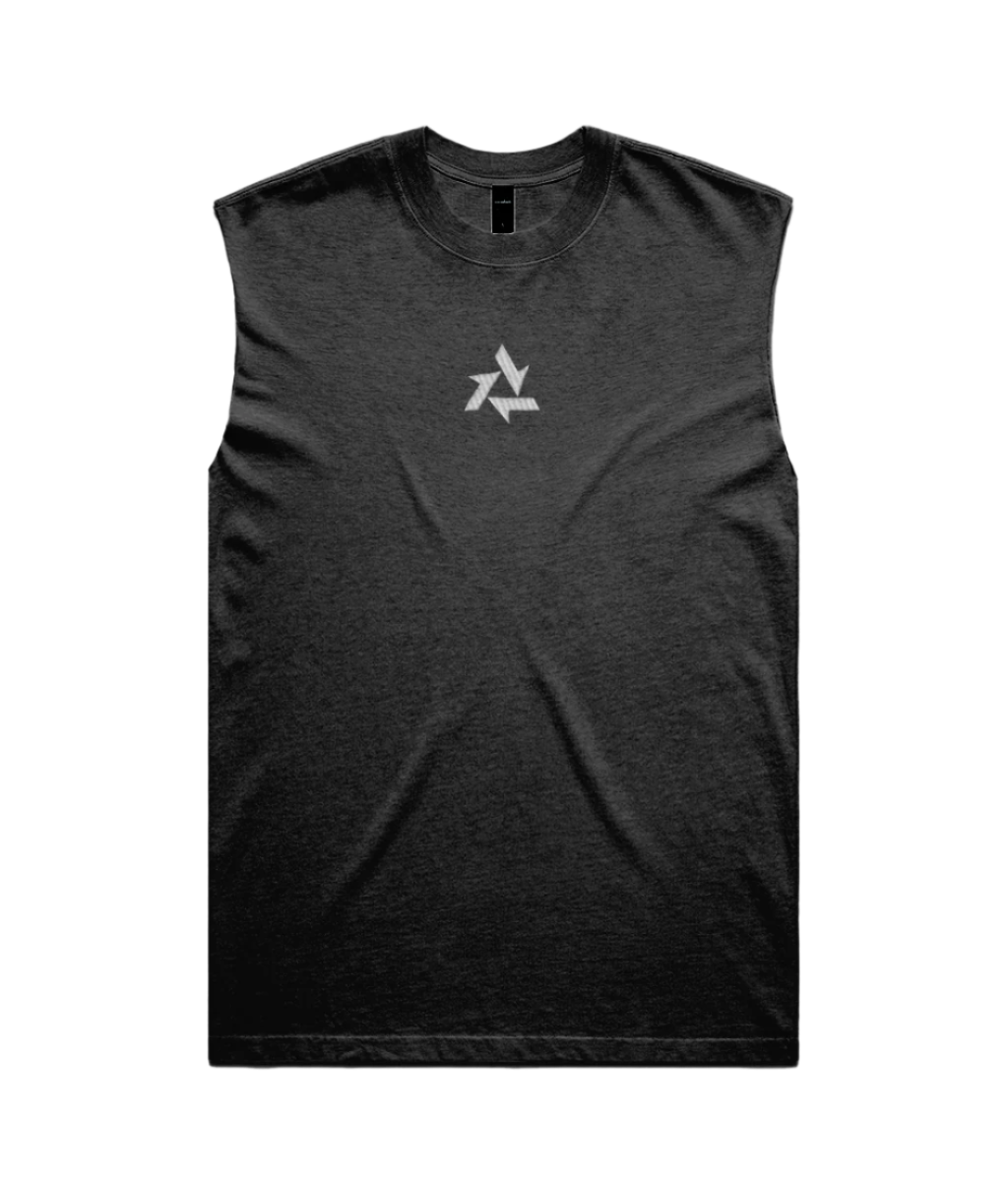 Front view of heavyweight Black vest made from 100% carded cotton with Delta logo embroidery, part of the Everyday Armour collection by Better Than