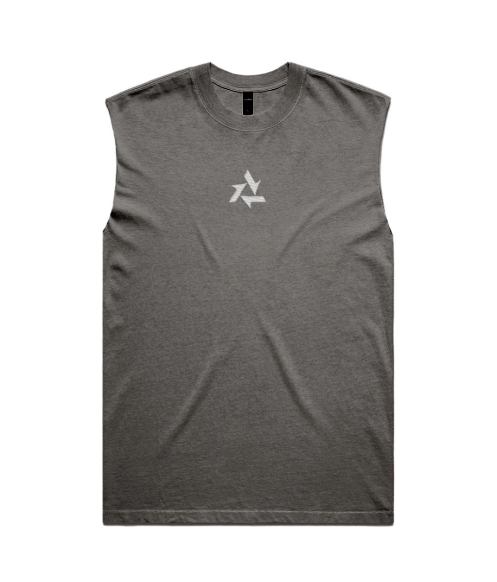 Front view of heavyweight grey vest made from 100% carded cotton with Delta logo embroidery, part of the Everyday Armour collection by Better Than