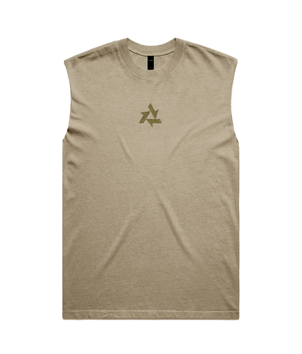 Front view of heavyweight khaki green vest made from 100% carded cotton with Delta logo embroidery, part of the Everyday Armour collection by Better Than