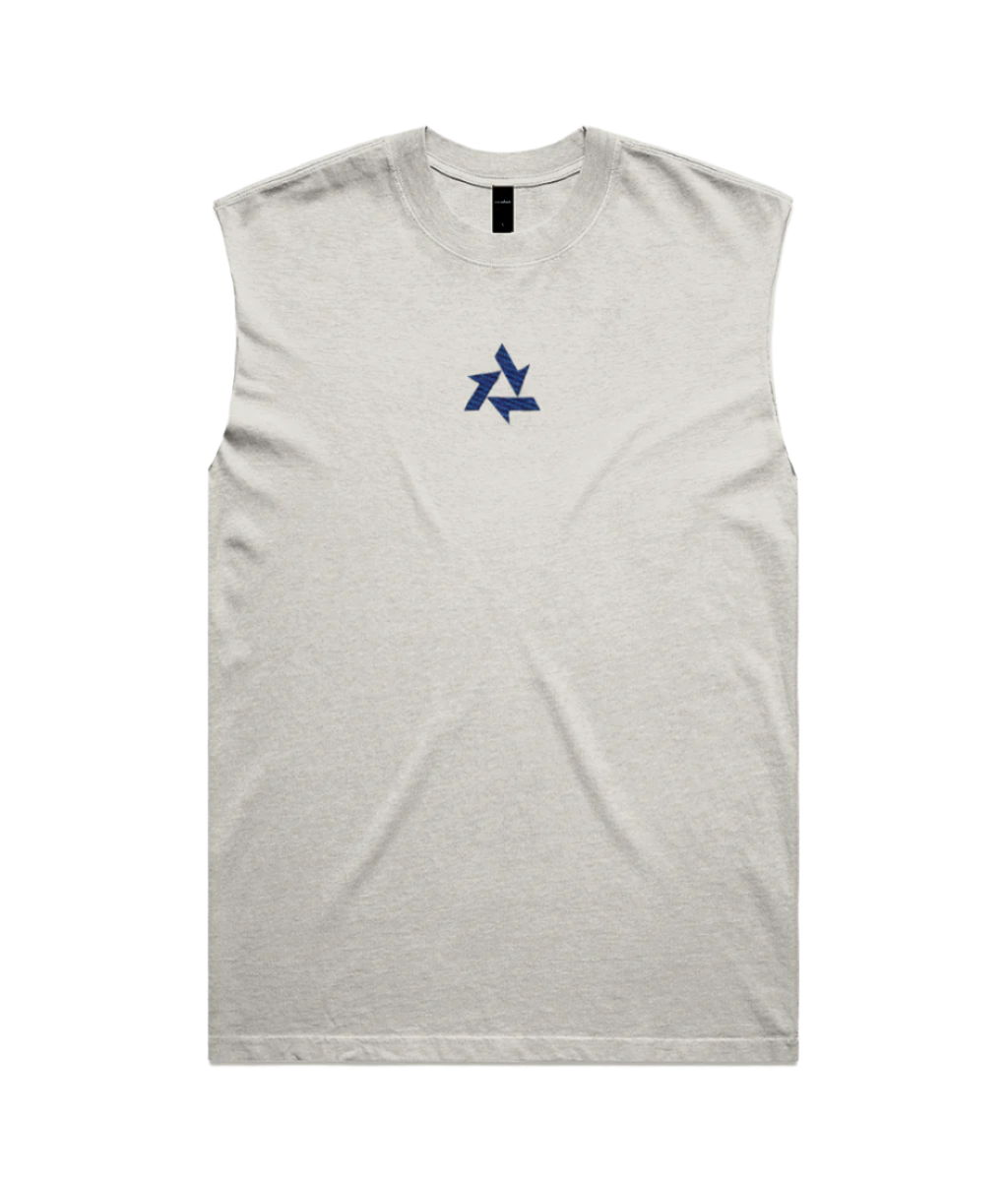 Front view of heavyweight off-white vest made from 100% carded cotton with Delta logo embroidery, part of the Everyday Armour collection by Better Than
